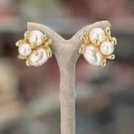 گوشواره مروارید سفید و طلایی میخی ضد حساسیت